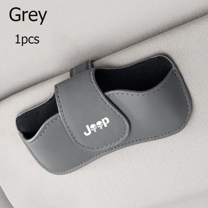 Car sun visor glasses box leather sunglasses holder for Jeep Grand Cherokee Wrangler Rubicon Renegade Patriot Compass Commander