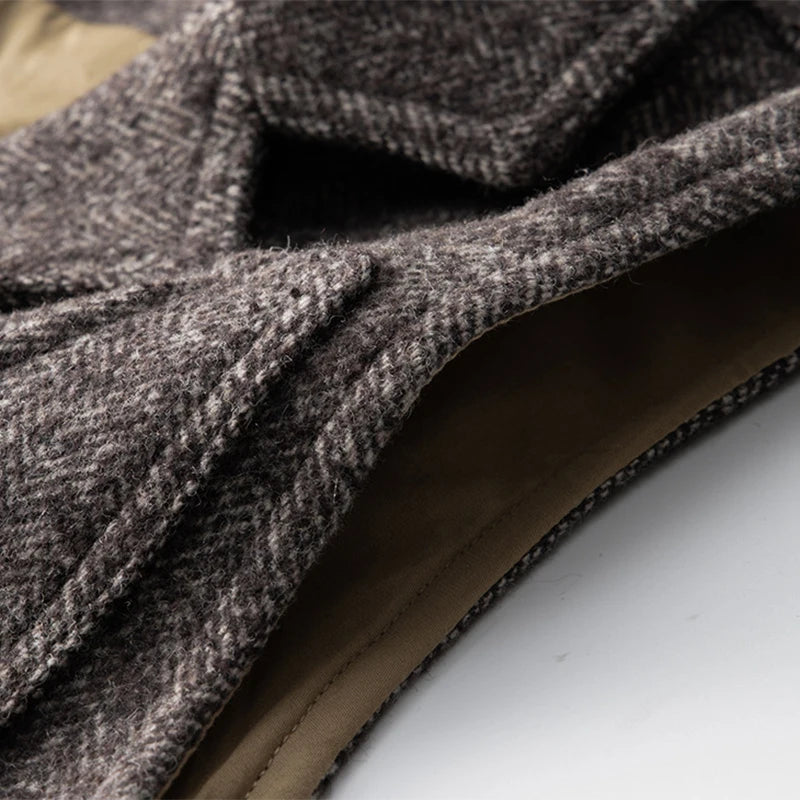 Amekaji Vintage Wool Waistcoat Men Winter New British Lapel Thick Double Layer Multi-pocket Suit Collar Vest Retro Cardigan Vest