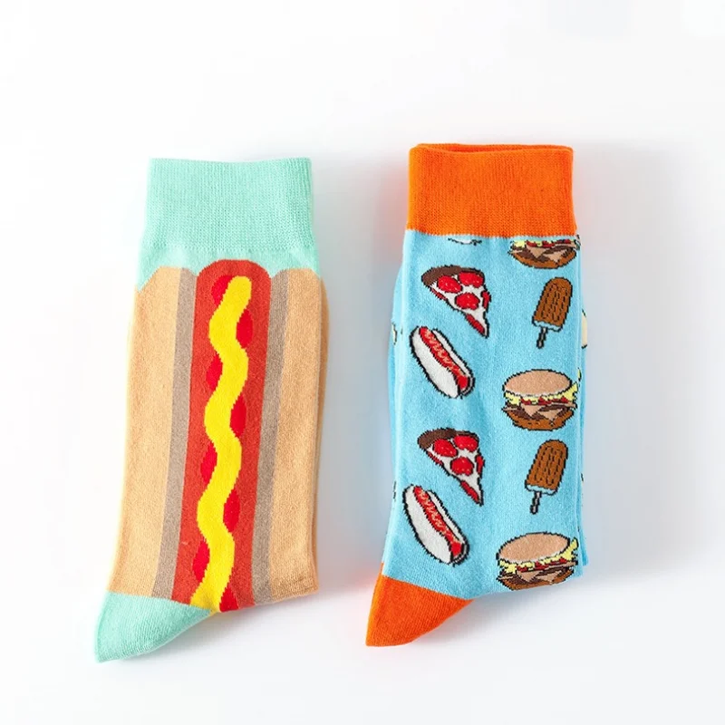 5 Pairs Fruit Print Socks Mid-Calf Funny Food Design Pineapple Watermelon Cotton Socks for Men Women Couple EU 37-45 US 6-12