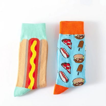 5 Pairs Fruit Print Socks Mid-Calf Funny Food Design Pineapple Watermelon Cotton Socks for Men Women Couple EU 37-45 US 6-12