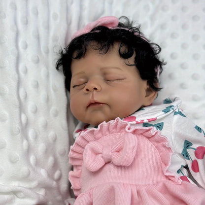 BZDOLL 50cm Asleep Reborn Doll, Black & Brown Skin, Vinyl Limbs Cloth Body, Handmade Play & Bedtime Toy, Girls Birthday Gift
