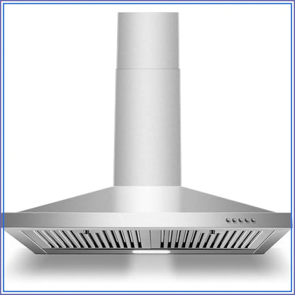 30 inch Wall Mount Range Hood, Ducted/Ductless Kitchen Hood, Stainless Steel, Baffle Filters, 3 Speed Fan, Push Button Control, LED Light