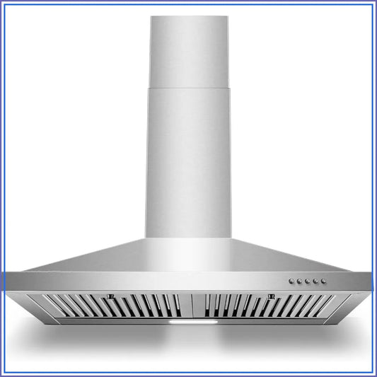 30 inch Wall Mount Range Hood, Ducted/Ductless Kitchen Hood, Stainless Steel, Baffle Filters, 3 Speed Fan, Push Button Control, LED Light