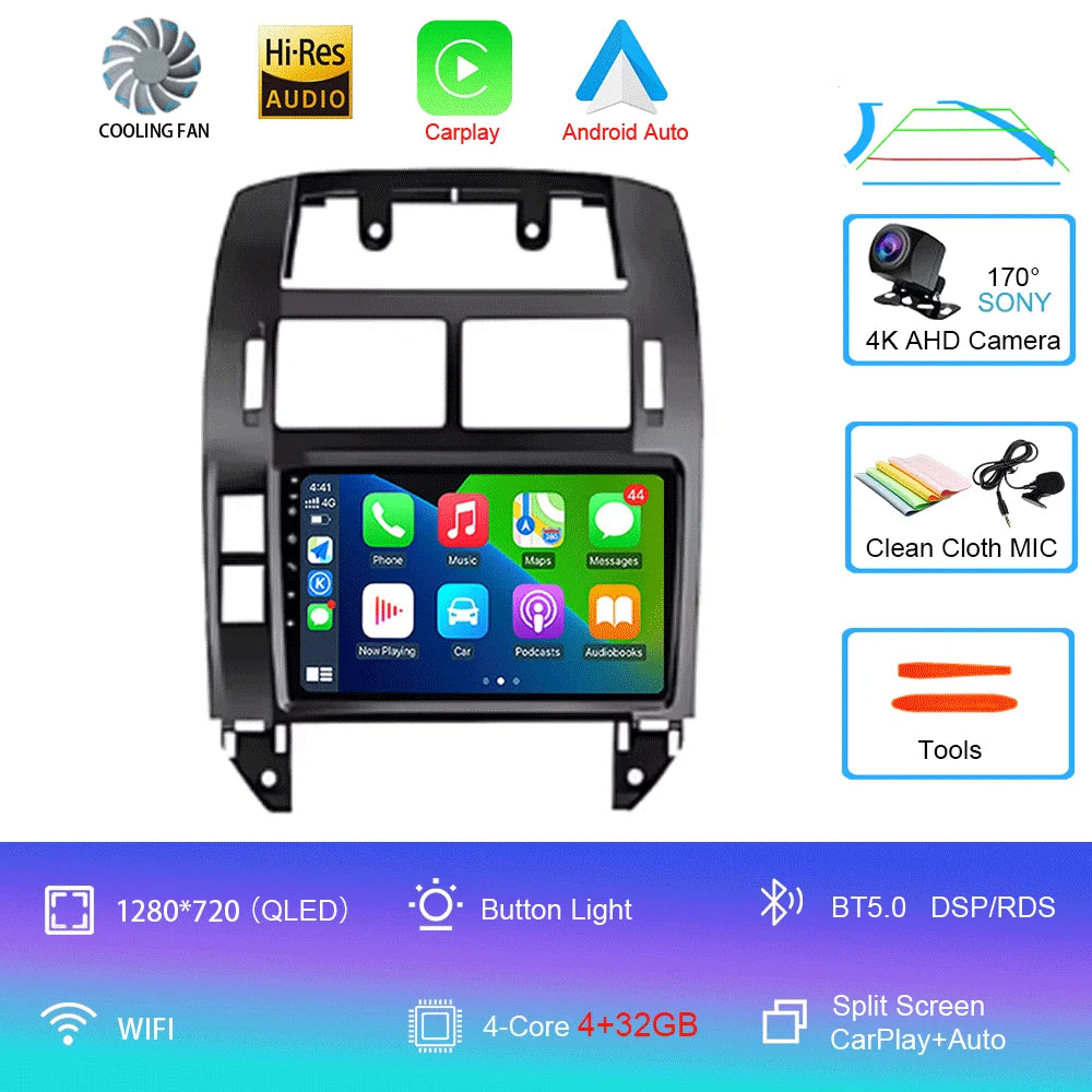 For Volkswagen VW Polo MK4 6Q 9N 9N3 2004- 2009 Car Radio Android 16 Auto Multimedia Video Player GPS Carplay QLED Screen Stereo