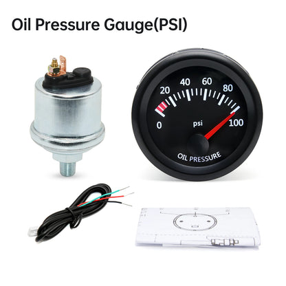 2'' 52mm Racing Car Indicator Water Temp Gauge Oil Temp Meter Voltmeter Oil Press Vacuum Boost Air Fuel Ratio EGT Instrument
