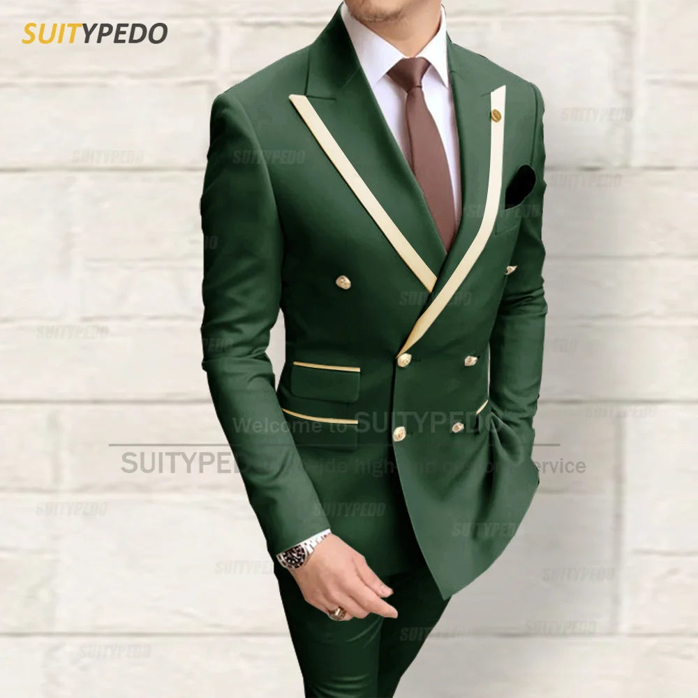 Fashion Men Red Suit Sets Wedding Party Custom Groomsman Elegant Outfits Birthday Banquet Male Stylish Blazer Pants 2 Pieces