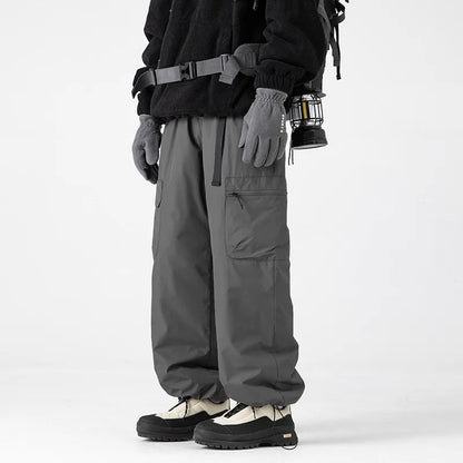 Thickened Warm Duck down Casual Pants Men's Winter Climbing Long Trousers Fashionable Loose Fit Straight Leg Multi Pocket