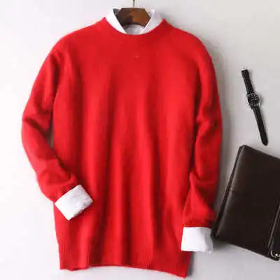 Men's 100% pure Mink Cashmere Sweater O-Neck Pullovers Knit Large Size Mink Sweater Winter New Tops Long Sleeve High-End Jumpers