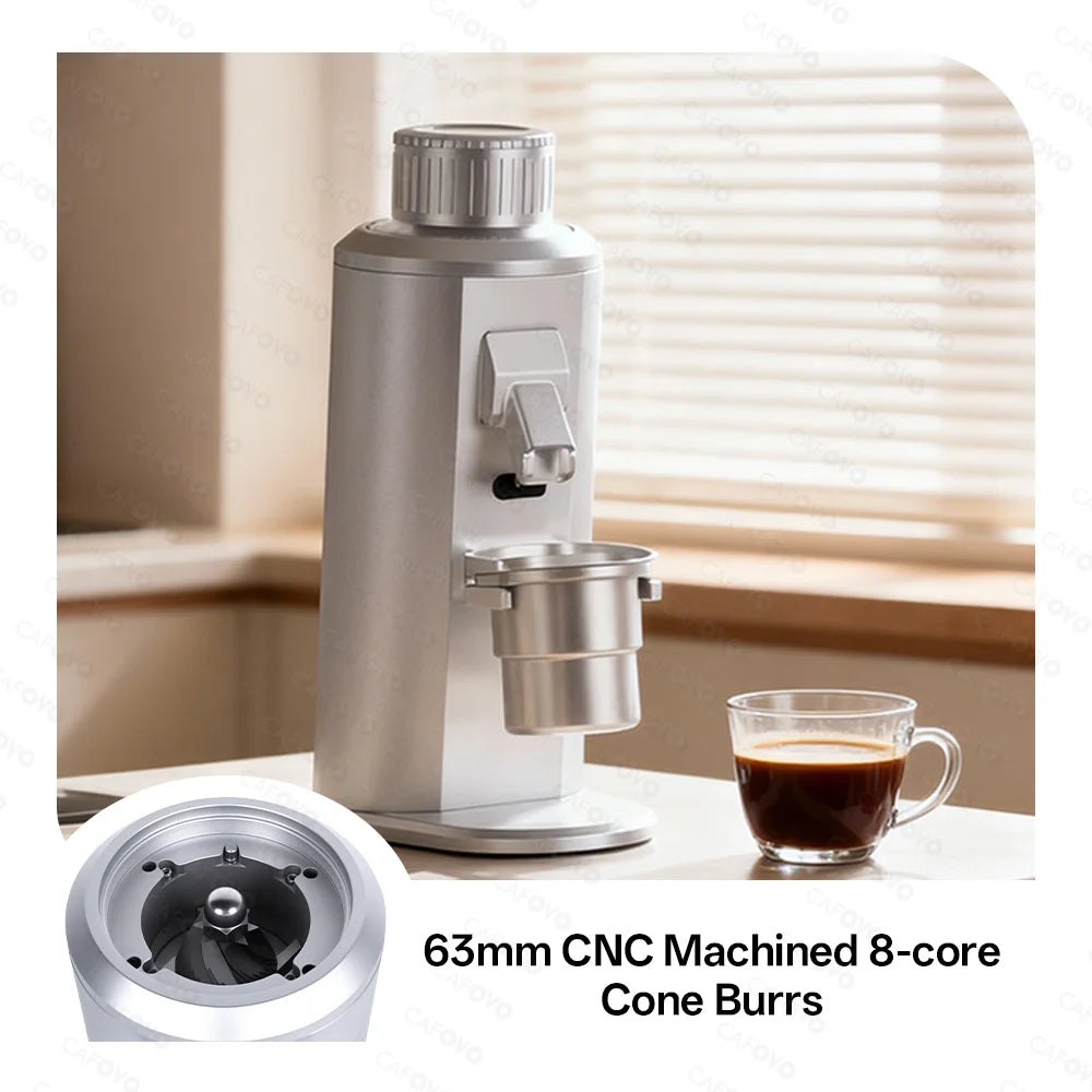 CAFOVO G163C Single Dose Coffee Grinder Fixed Speed with 63mm CNC Burrs and Plasma Anti-Static for Espresso and Pour Over Mill