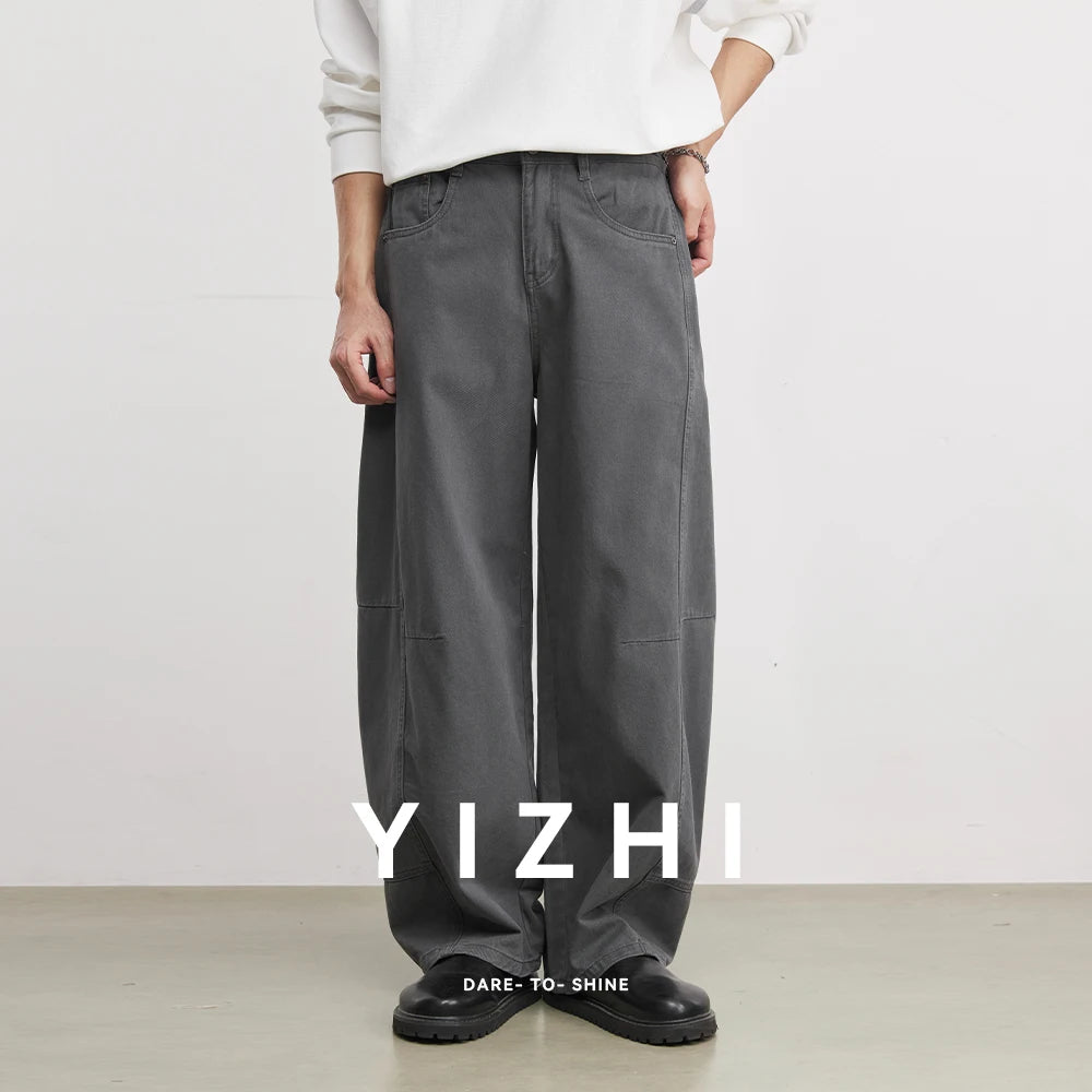 Fashion Heavyweight Men's 280g Pure Cotton Casual Pants 2026 Spring Comfortable And Versatile Elastic Waist Wide Leg Pants
