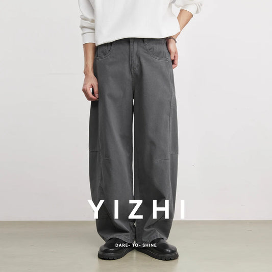 Fashion Heavyweight Men's 280g Pure Cotton Casual Pants 2026 Spring Comfortable And Versatile Elastic Waist Wide Leg Pants