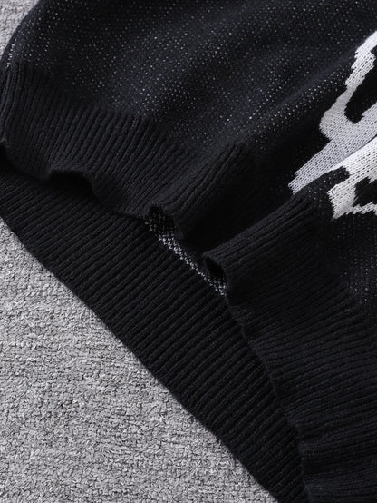 Autumn and Winter Abstract Kitten Jacquard Pattern Pullover Sweater Casual Round Neck Knitted Men's Pullover