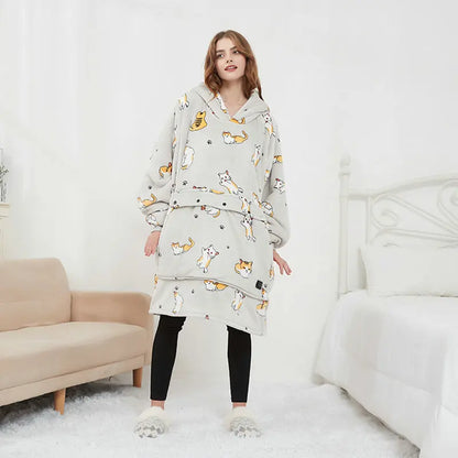 Heated Winter Home Clothes Large Size Blanket Wearable Thiened  Hing Hooded Lazy Blanket USB Heating Couples Robe
