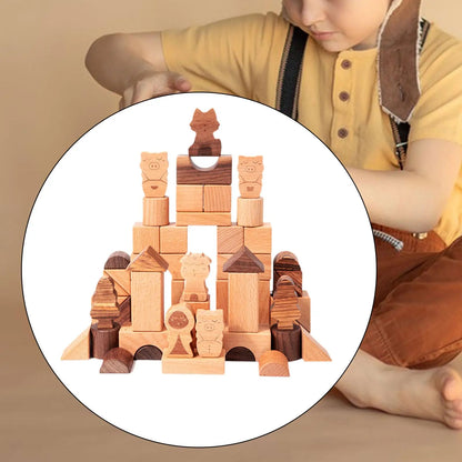 50 Pieces Wooden Building Blocks Geometric Shapes for Kids Birthday Gift