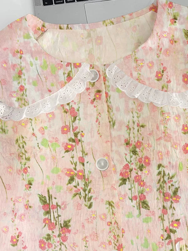 Cloud Cotton Sleepwear Set for Women Casual Spring Autumn Long Sleeve Long Pants Home Clothes  Plant Floral Print