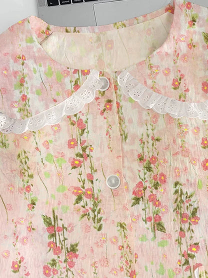 Cloud Cotton Sleepwear Set for Women Casual Spring Autumn Long Sleeve Long Pants Home Clothes  Plant Floral Print