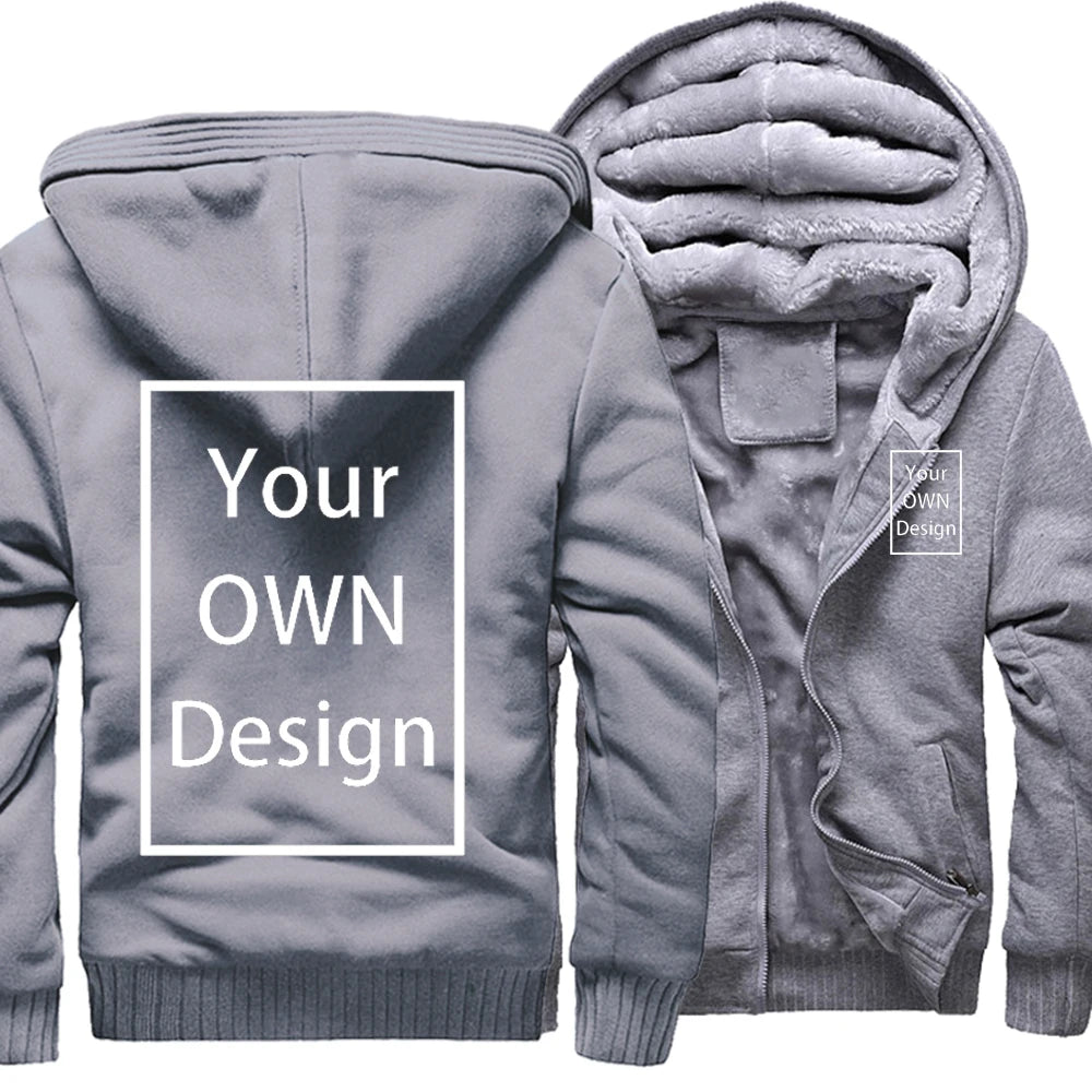 Customized Pattern Logo Diymen Zipper Pocket Coat Fashion Hoodie Casual Loose Jacket Unisex Winter Thicken Warm Clothing