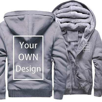Customized Pattern Logo Diymen Zipper Pocket Coat Fashion Hoodie Casual Loose Jacket Unisex Winter Thicken Warm Clothing