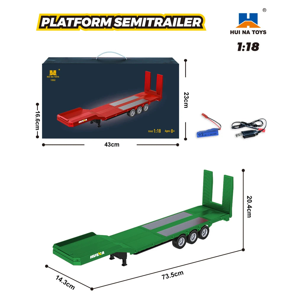HUINA 1/18 19CH RC Truck 1501 770S Alloy Tractor 2.4G Remote Control Engineering Trailer Truck with Light and Sound Toys