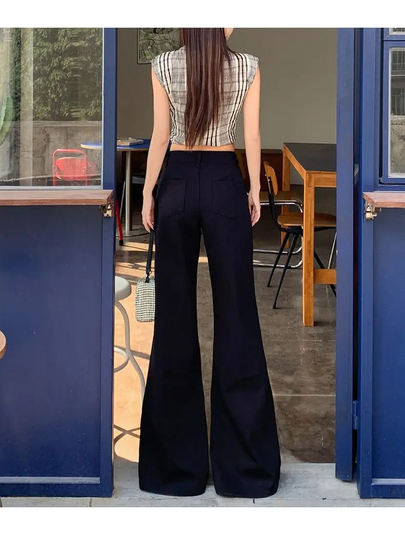 Spring 2026 Anti-wrinkle Flared Black Slimming Casual Pants New Thin Low-waisted Loose Flared Pants