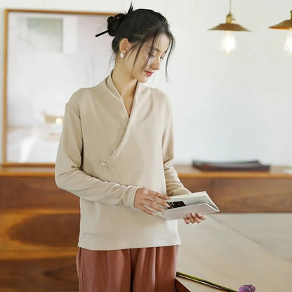 Double-Sided Velvet Button-Up Base Shirt Women's Autumn Winter Inner-Outer Shirt V-Neck T-Shirt Top Women's Fashion