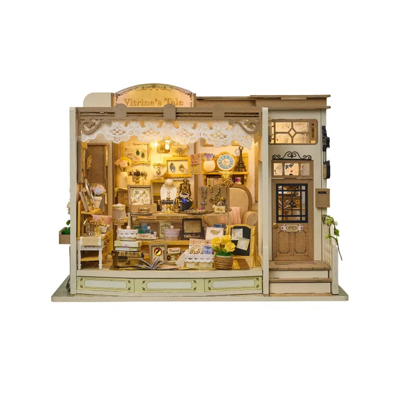 Diy Doll Miniature House Kit Wooden Casa Dollhouse Furniture Light Handmade Assembly Miniature Toys Birthday Gifts Jewelry Store