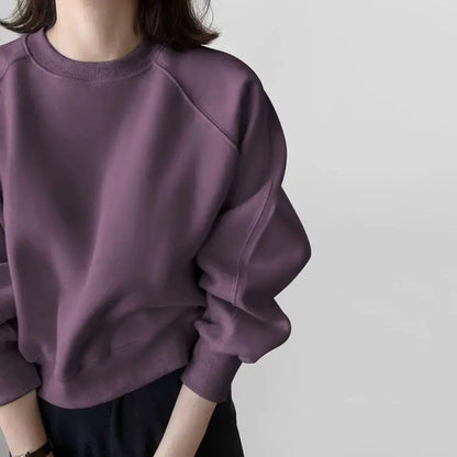 Retro Shoulder Sleeve round Neck Sweatshirt Women's Spring Autumn Fashion Casual Short Style Overhead Top Polyester Fiber