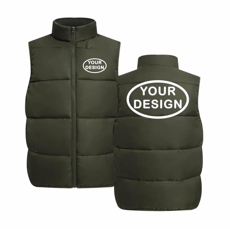 Customize Your LOGO Men's Sleeveless Vest Jacket Down Windproof Jacket Solid Color Warm Winter Coat