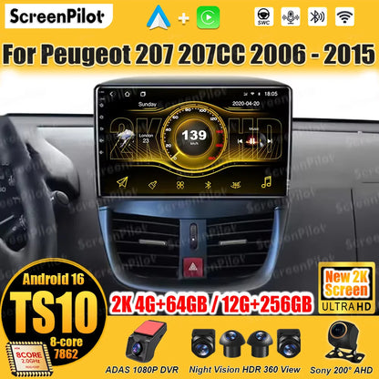 Android 15 For Peugeot 207 207CC 2006 - 2015 Car Radio Multimedia Video Player Stereo Head Unit 2 din Wireless Android Auto Wifi