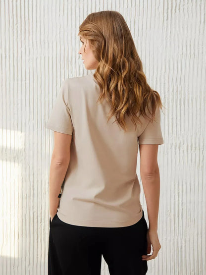Bornladies Summer 100% Cotton Women's T-shirt Bottoming Basic Fashionable Lady Short Sleeve Loose Tops Shirts Solid 230g/㎡ Tops