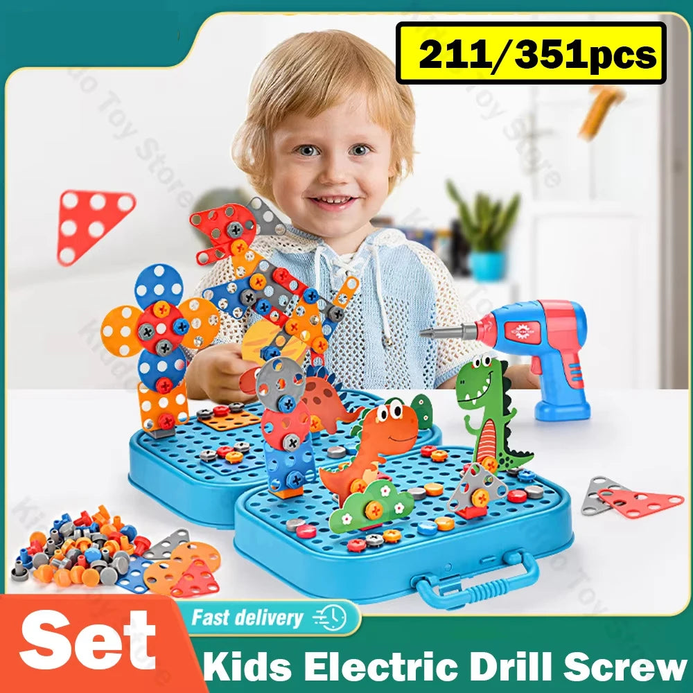 Kids Electric Drill Screw Nut Puzzles Toys Pretend Play Tool Disassembly Assembly Drill Puzzle Toys For Boy Children Gifts
