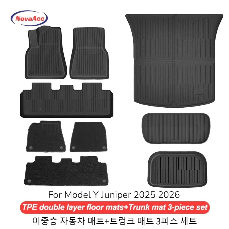 NovaAcc for Tesla Model Y Juniper 2025 2026 Model 3 Highland Floor Mats Trunk Mats Cargo Liners TPE All Weather Water Proof