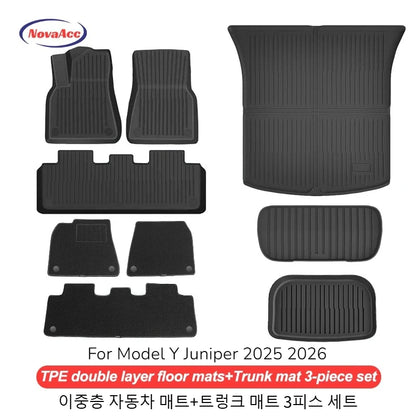 NovaAcc for Tesla Model Y Juniper 2025 2026 Model 3 Highland Floor Mats Trunk Mats Cargo Liners TPE All Weather Water Proof