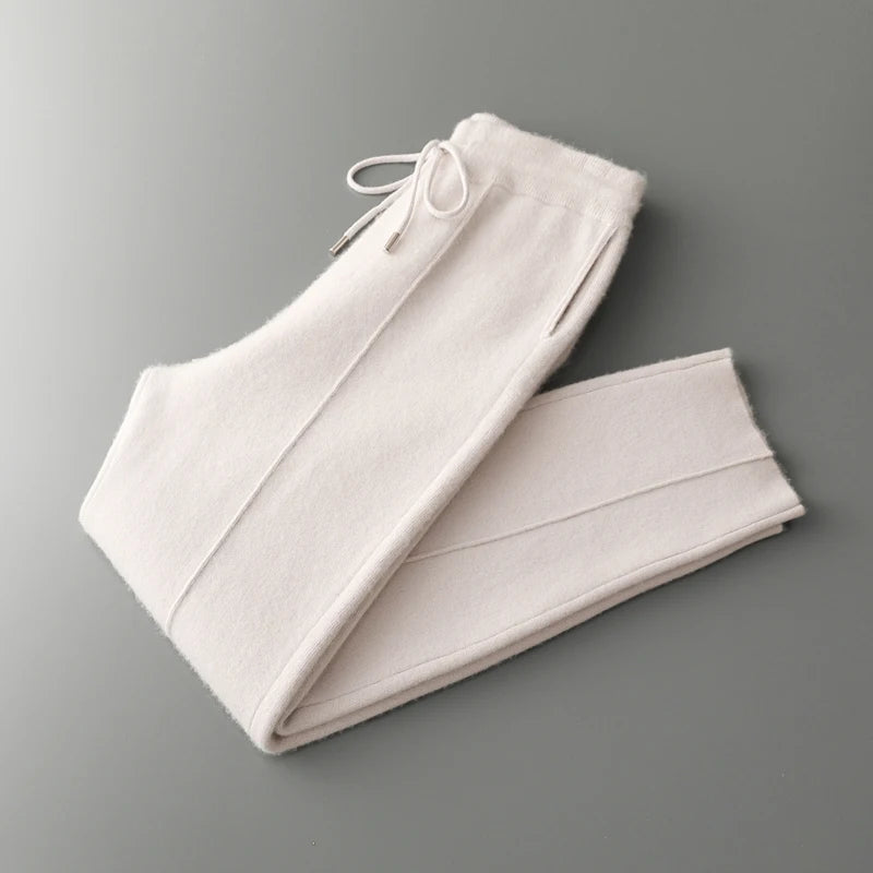 MVLYFLRT 2026 Men's Autumn Winter Elastic Waisted Knitted Pants 100% Cashmere Small Leg Casual Straight Leg Thickened Warm 2472