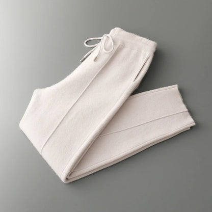 MVLYFLRT 2026 Men's Autumn Winter Elastic Waisted Knitted Pants 100% Cashmere Small Leg Casual Straight Leg Thickened Warm 2472