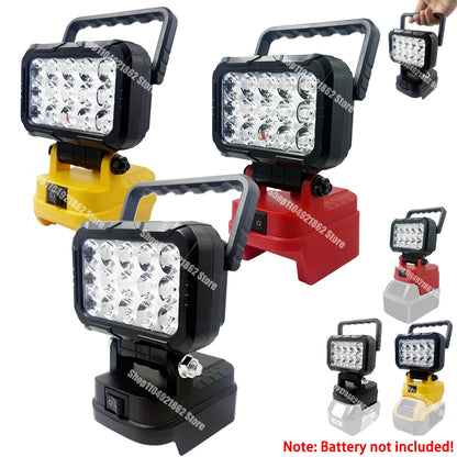 Power Tool Parts for Makita for Milwaukee for Dewalt 18V Lithium Battery LED Work Lights Lamp Hand Lantern Spotlight USB Charger