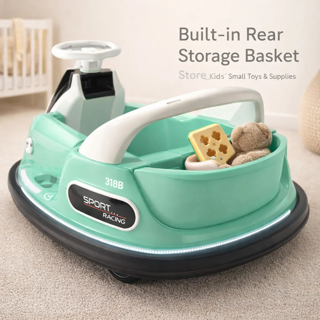 Kids Electric Bumper Car 318B, 2-6 Toddler Ride On Toy, Remote & Self-Dual Control, 360° Rotation, Bluetooth Music Early Educati