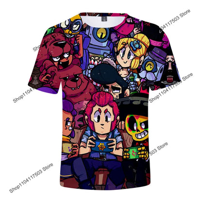 Brawler Leon Shooter Kids T-shirt Shooting Game Spike 3D Print Tshirt Boys Girls Cartoon Tops Teen Clothes