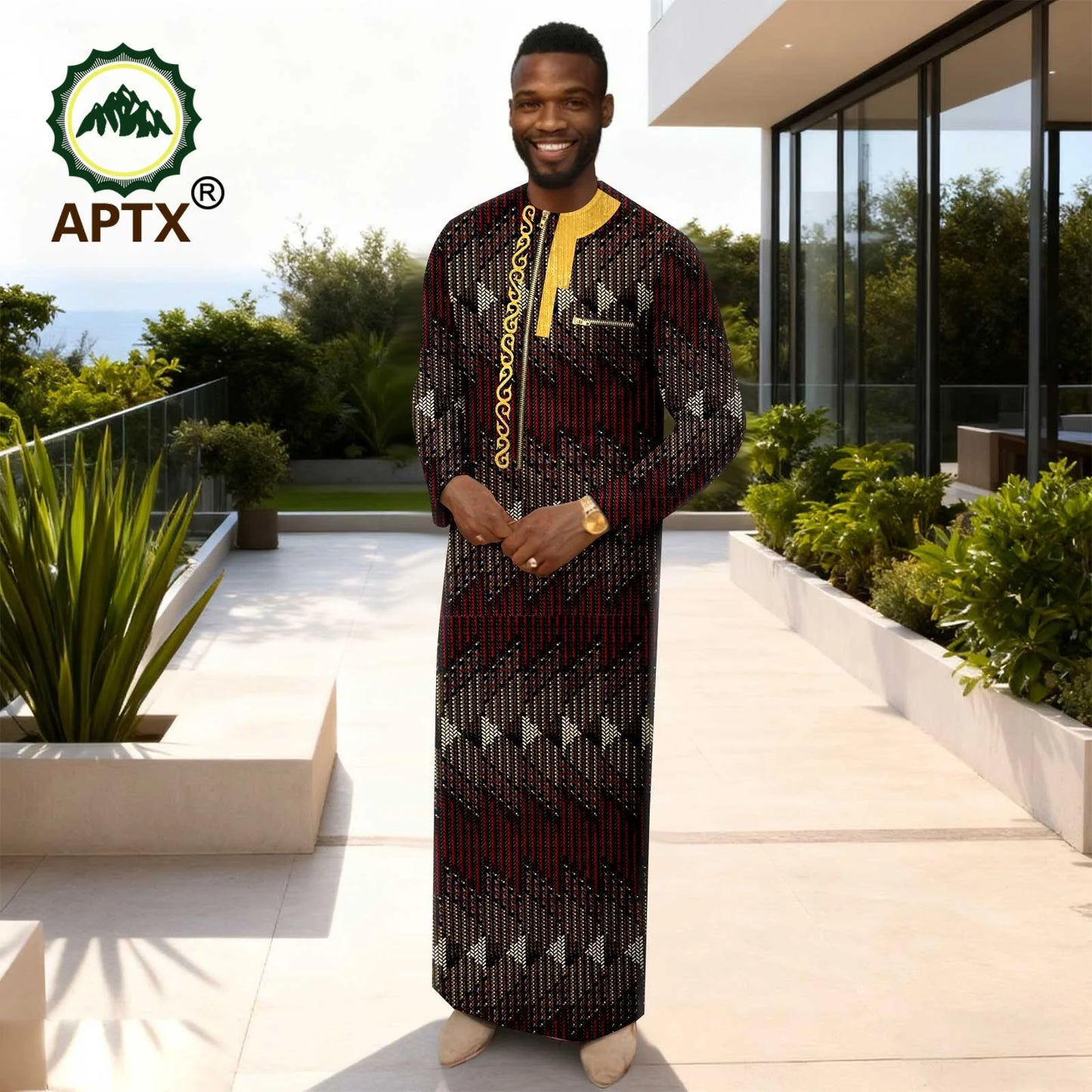 APTX Men's Traditional Muslim Robe 3-Pcs Set Long Sleeves African Dress Middle East Jubba Thobe Wedding Suit