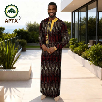APTX Men's Traditional Muslim Robe 3-Pcs Set Long Sleeves African Dress Middle East Jubba Thobe Wedding Suit
