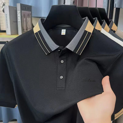 Hot-Selling Man Short-Sleeved Polo Shirt Lapel Button Color Blocking Letter Print New Golf T-Shirt Business Casual Men'sClothing