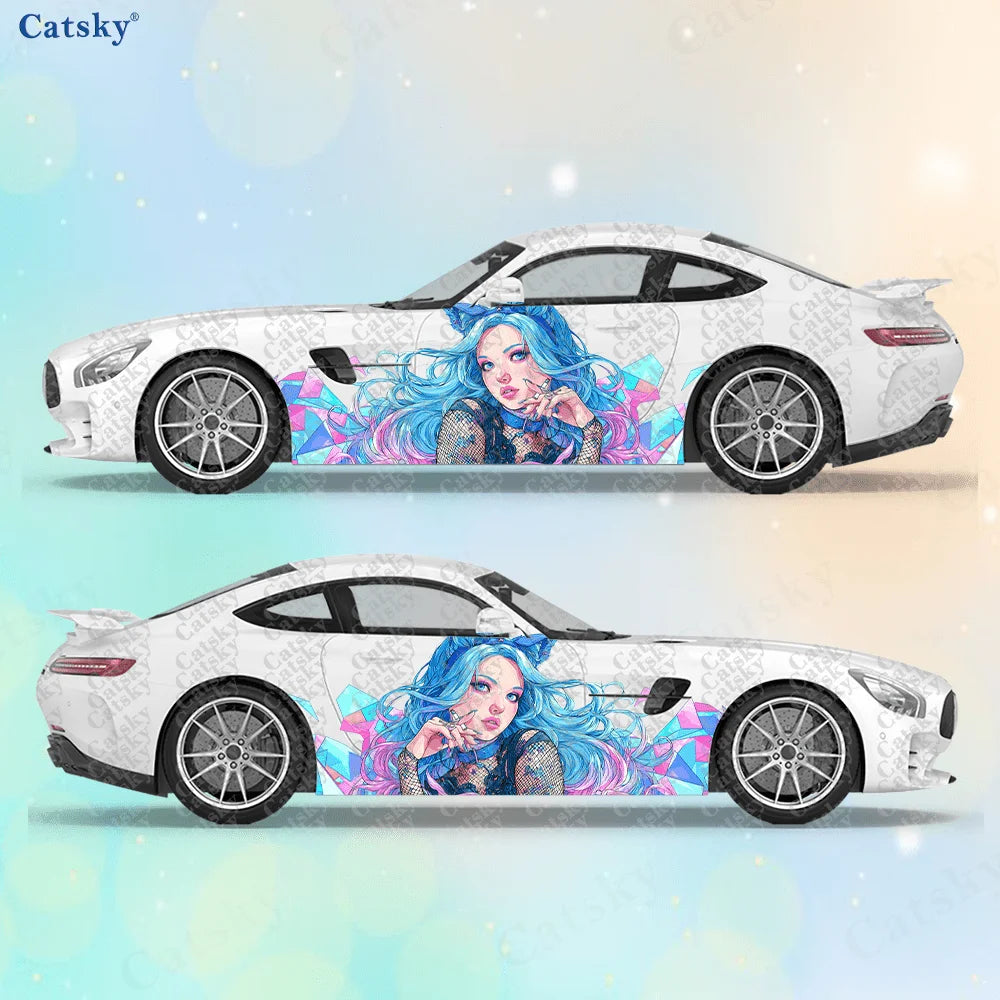 2pcs Neon Color Cat Girl Stickers, Suitable for Cars and Trucks, Durable, Fade-resistant, Install and Remove Car Vinyl Wrap