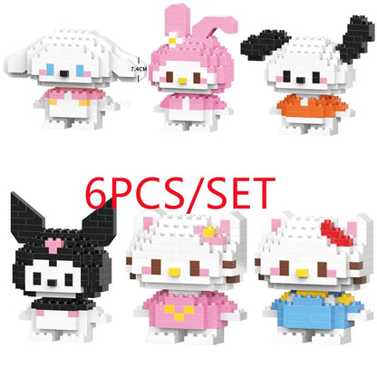 Cartoon Anime Hello Kitty Panda Refrigerator Magnet Blocks Kuromi My Melody Cinnamoroll Building Blocks Toy Kids Birthday Gift