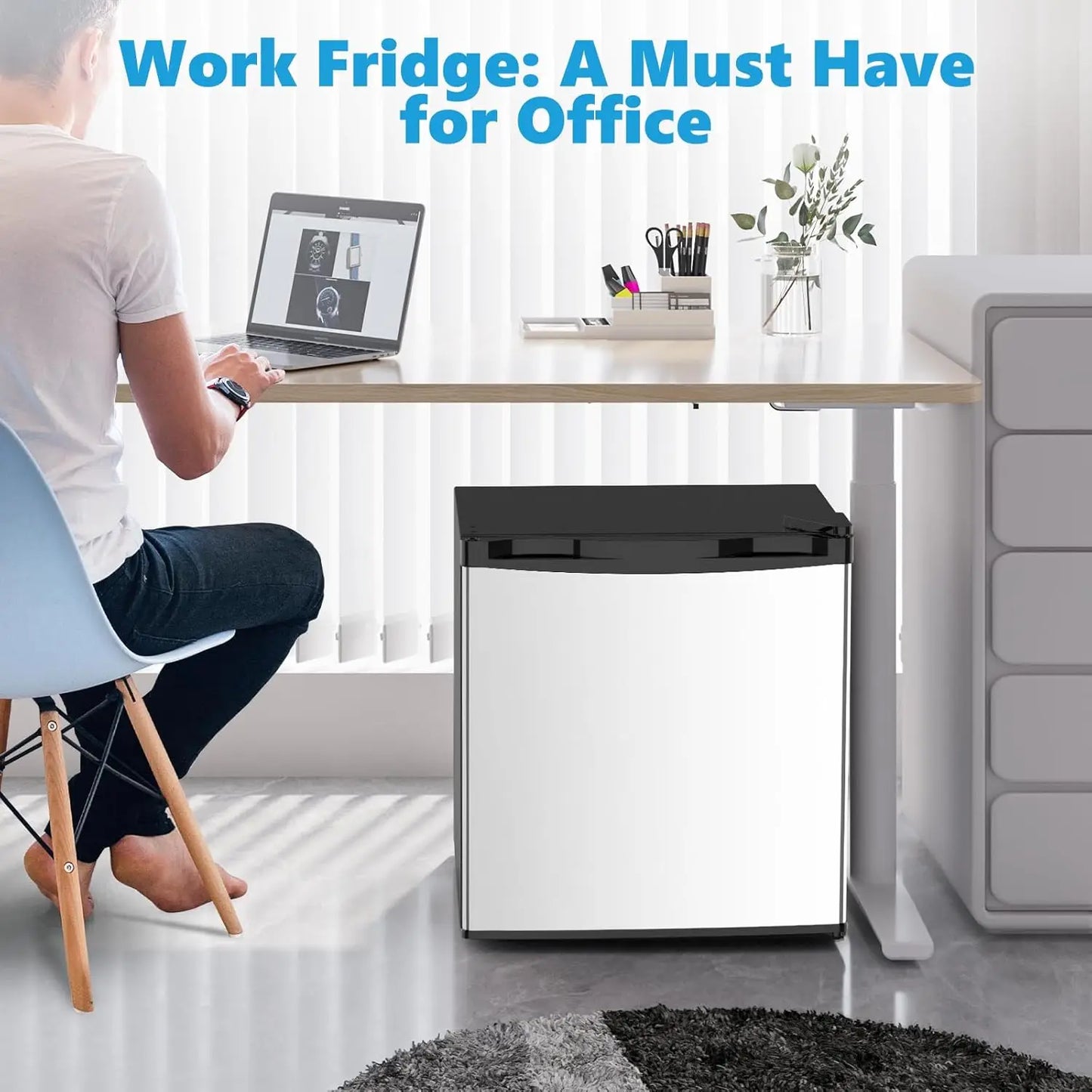 1.7 Cu.ft Mini Fridge with Freezer, Compact Refrigerator, Single Reversible Door, Ultra Quiet, Energy