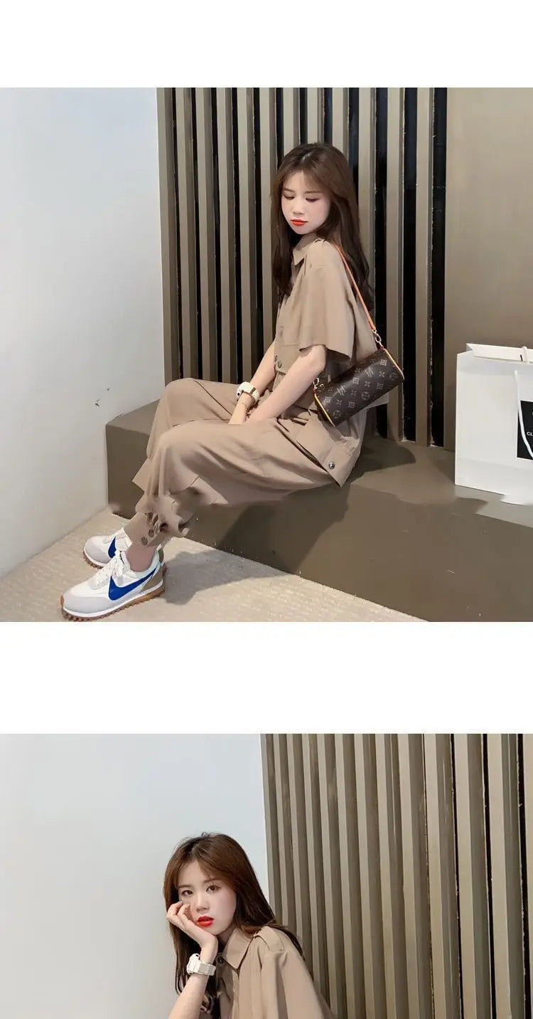 Fashionable Youthful Workwear Career Two-Piece Set Summer New Light Maturity Hepburn Style Quality Polyester Fiber Long Pants