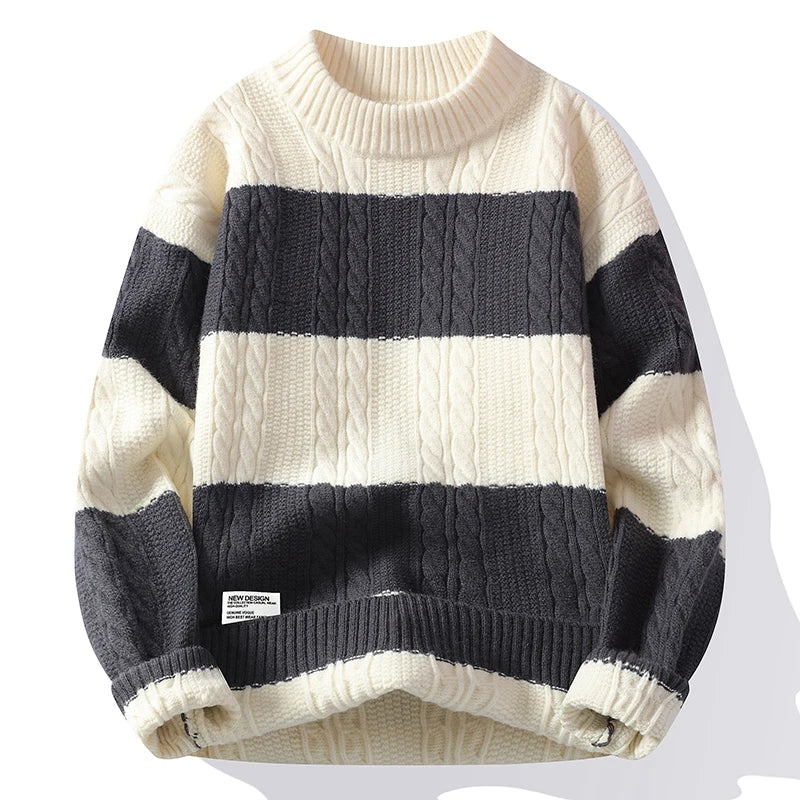 Autumn and Winter New Casual Fashion Color Matching Trend Warm Outdoor Comfortable Sweater Men's Knitted Bottom Shirt