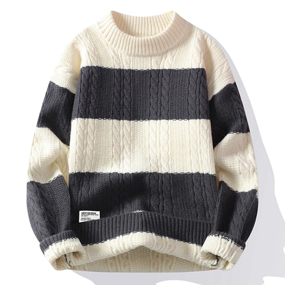 Autumn and Winter New Casual Fashion Color Matching Trend Warm Outdoor Comfortable Sweater Men's Knitted Bottom Shirt