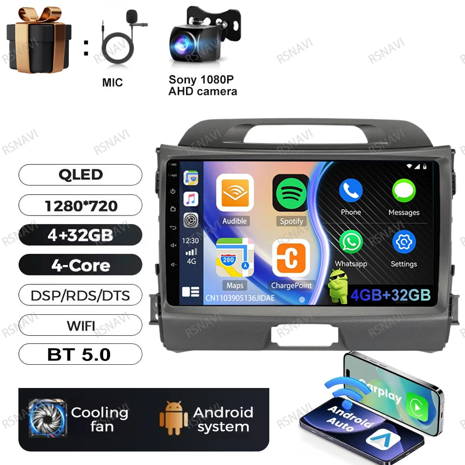 Car Radio Android 15 For KIA Sportage 2010 2011 2012 2013 2014 2015 2016 5G WIFI Qualcomm Navigation DSP Stereo Multimedia GPS
