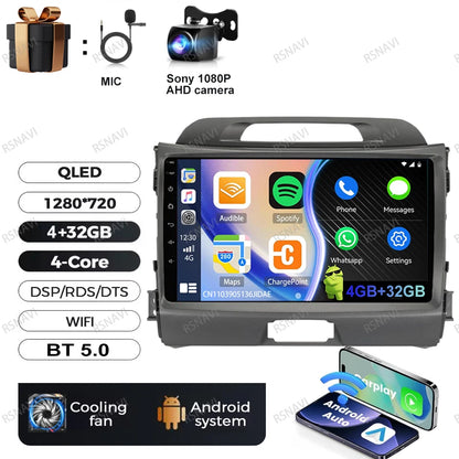 Car Radio Android 15 For KIA Sportage 2010 2011 2012 2013 2014 2015 2016 5G WIFI Qualcomm Navigation DSP Stereo Multimedia GPS