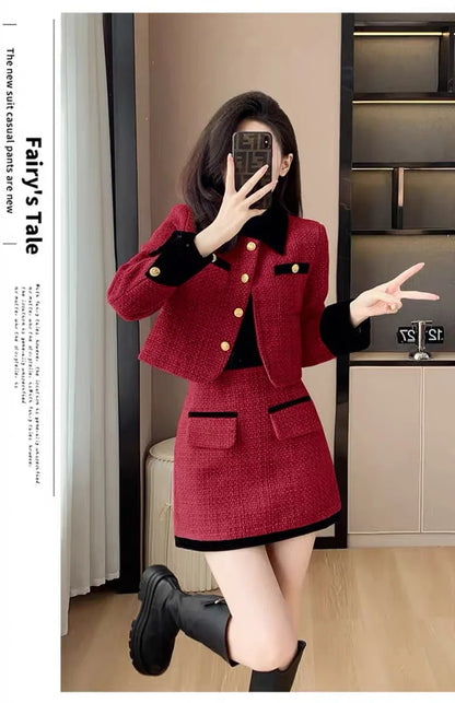 High-End  Style Women's Outerwear Set Autumn Winter New Design High Waist  Skirt Two-Piece Suit Fashionable And Warm